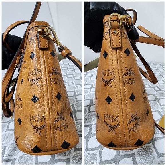 MCM ANYA TOP ZIP MINI SHOPPER BAG COGNAC - Picture 10 of 15